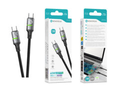 Cabo USB-C para USB-C NOVOTECK S-147, 60W, 1M, com Luz Indicadora Verde, Carregamento Rápido e Transferência de Dados