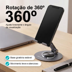 Suporte de Telemóvel Rotativo Dobrável NOVOTECK Z-093 – Ajustável 360º em Metal para Smartphone e Tablet - Image 2