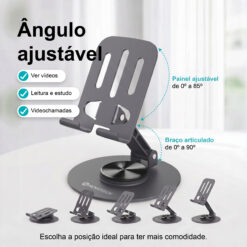 Suporte de Telemóvel Rotativo Dobrável NOVOTECK Z-093 – Ajustável 360º em Metal para Smartphone e Tablet - Image 3