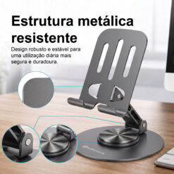 Suporte de Telemóvel Rotativo Dobrável NOVOTECK Z-093 – Ajustável 360º em Metal para Smartphone e Tablet - Image 4