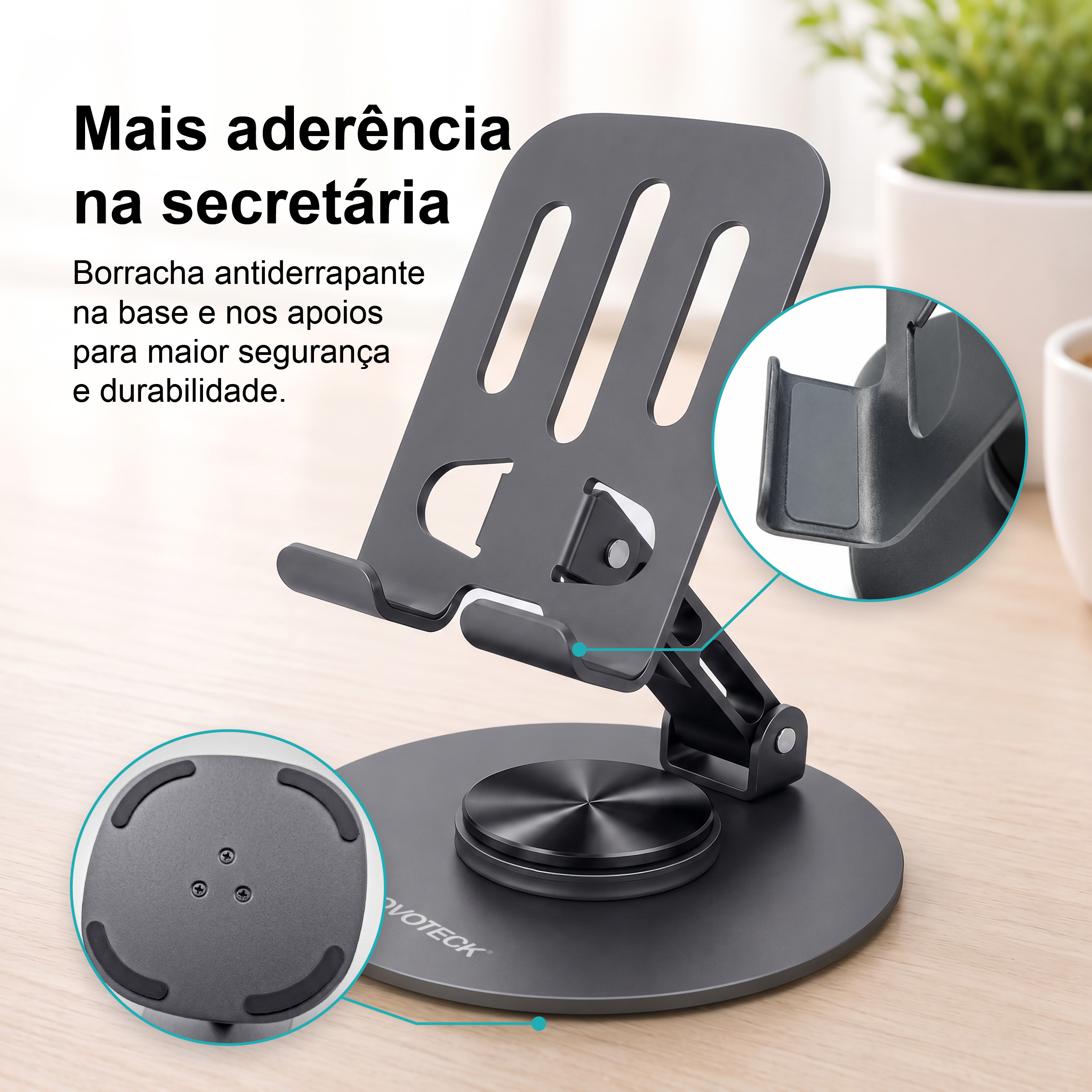 Suporte de Telemóvel Rotativo Dobrável NOVOTECK Z-093 – Ajustável 360º em Metal para Smartphone e Tablet - Image 5