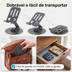 Suporte de Telemóvel Rotativo Dobrável NOVOTECK Z-093 – Ajustável 360º em Metal para Smartphone e Tablet - Image 6