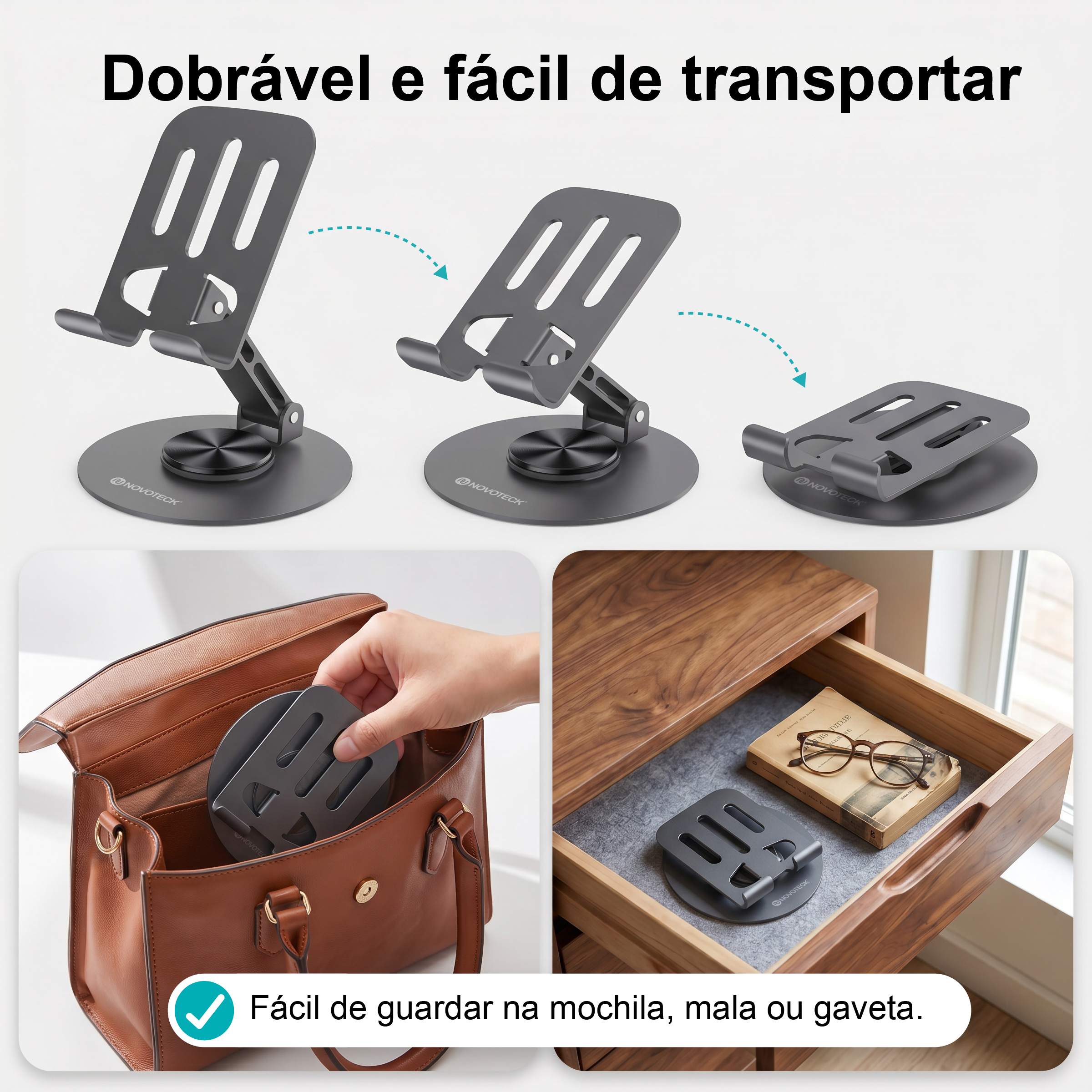 Suporte de Telemóvel Rotativo Dobrável NOVOTECK Z-093 – Ajustável 360º em Metal para Smartphone e Tablet - Image 6