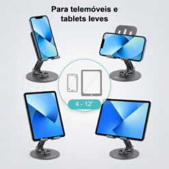 Suporte de Telemóvel Rotativo Dobrável NOVOTECK Z-093 – Ajustável 360º em Metal para Smartphone e Tablet - Image 7