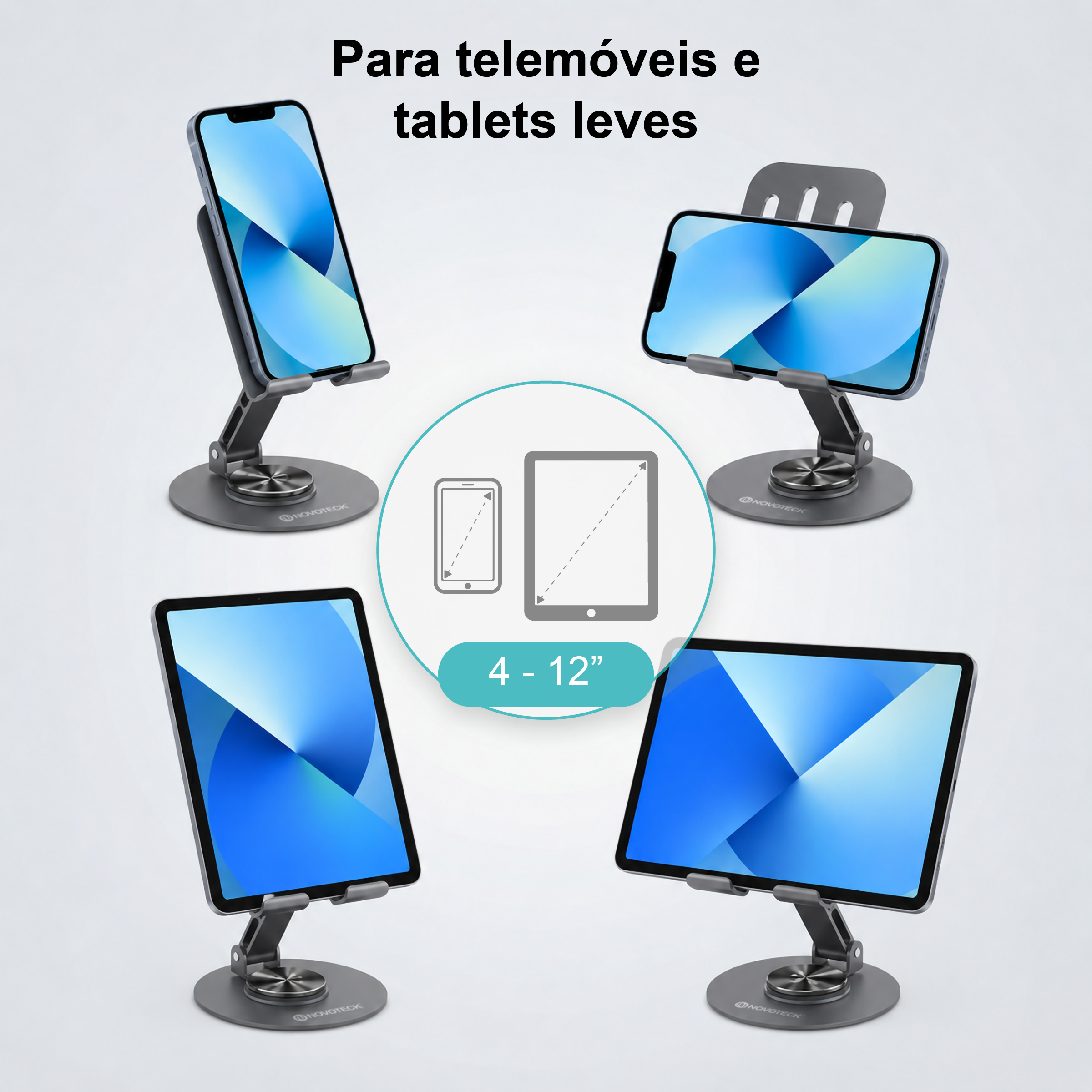 Suporte de Telemóvel Rotativo Dobrável NOVOTECK Z-093 – Ajustável 360º em Metal para Smartphone e Tablet - Image 7