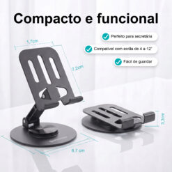 Suporte de Telemóvel Rotativo Dobrável NOVOTECK Z-093 – Ajustável 360º em Metal para Smartphone e Tablet - Image 8