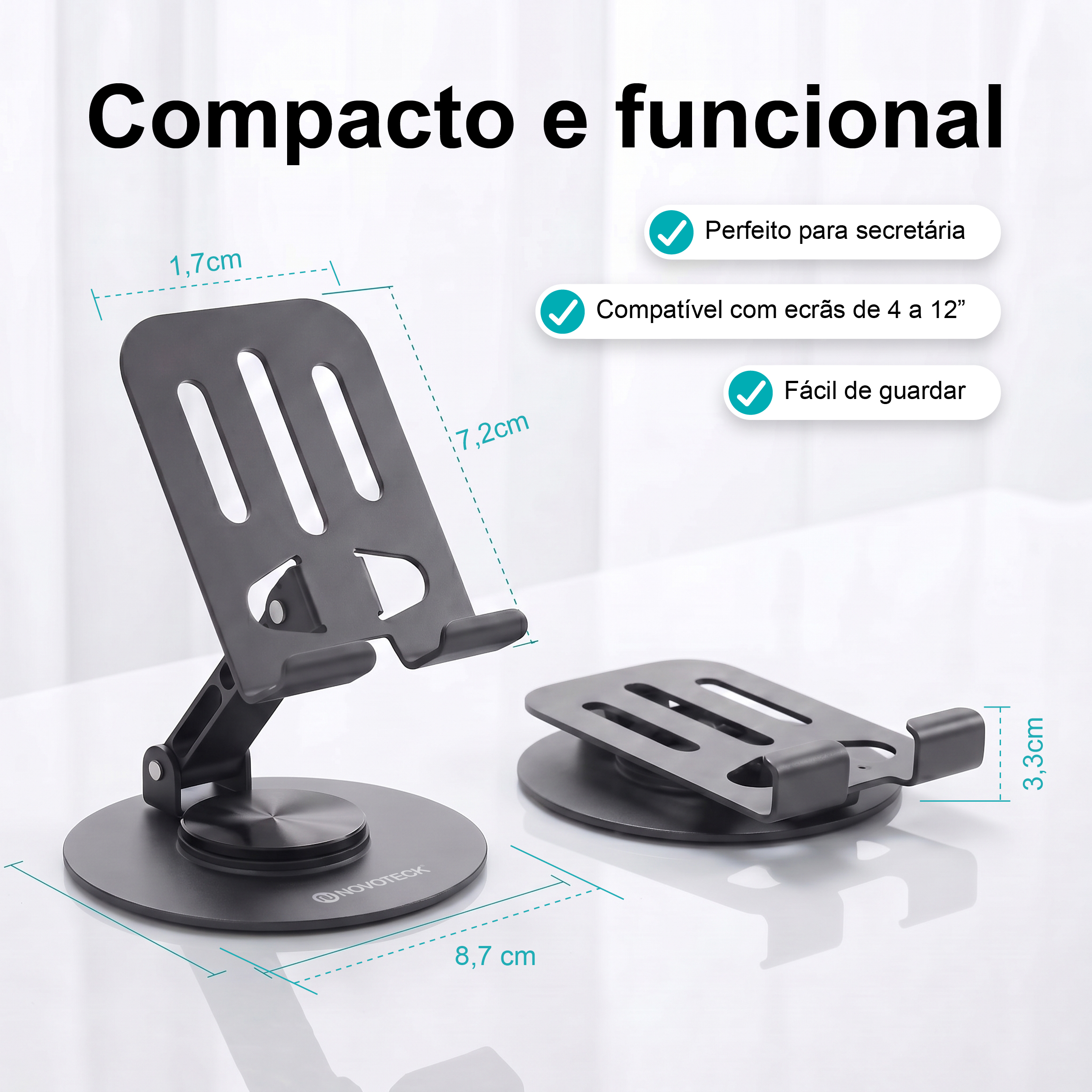 Suporte de Telemóvel Rotativo Dobrável NOVOTECK Z-093 – Ajustável 360º em Metal para Smartphone e Tablet - Image 8
