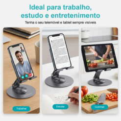 Suporte de Telemóvel Rotativo Dobrável NOVOTECK Z-093 – Ajustável 360º em Metal para Smartphone e Tablet - Image 9