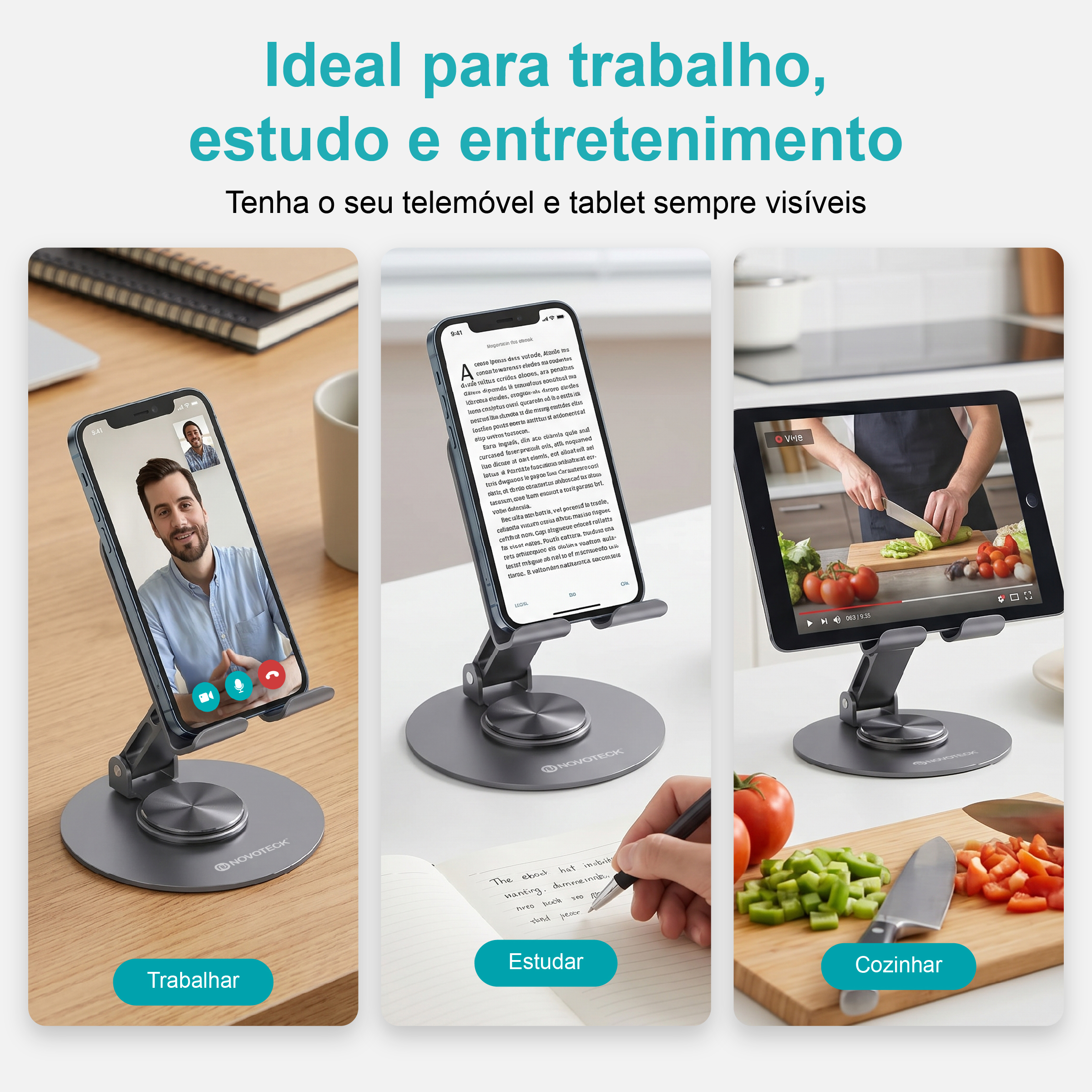 Suporte de Telemóvel Rotativo Dobrável NOVOTECK Z-093 – Ajustável 360º em Metal para Smartphone e Tablet - Image 9