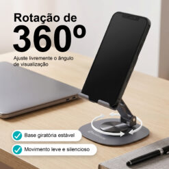 Suporte de Telemóvel Dobrável Rotativo NOVOTECK Z-094 – Base Metálica com Ajuste 360º para Smartphone e Tablet - Image 2