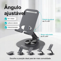 Suporte de Telemóvel Dobrável Rotativo NOVOTECK Z-094 – Base Metálica com Ajuste 360º para Smartphone e Tablet - Image 3
