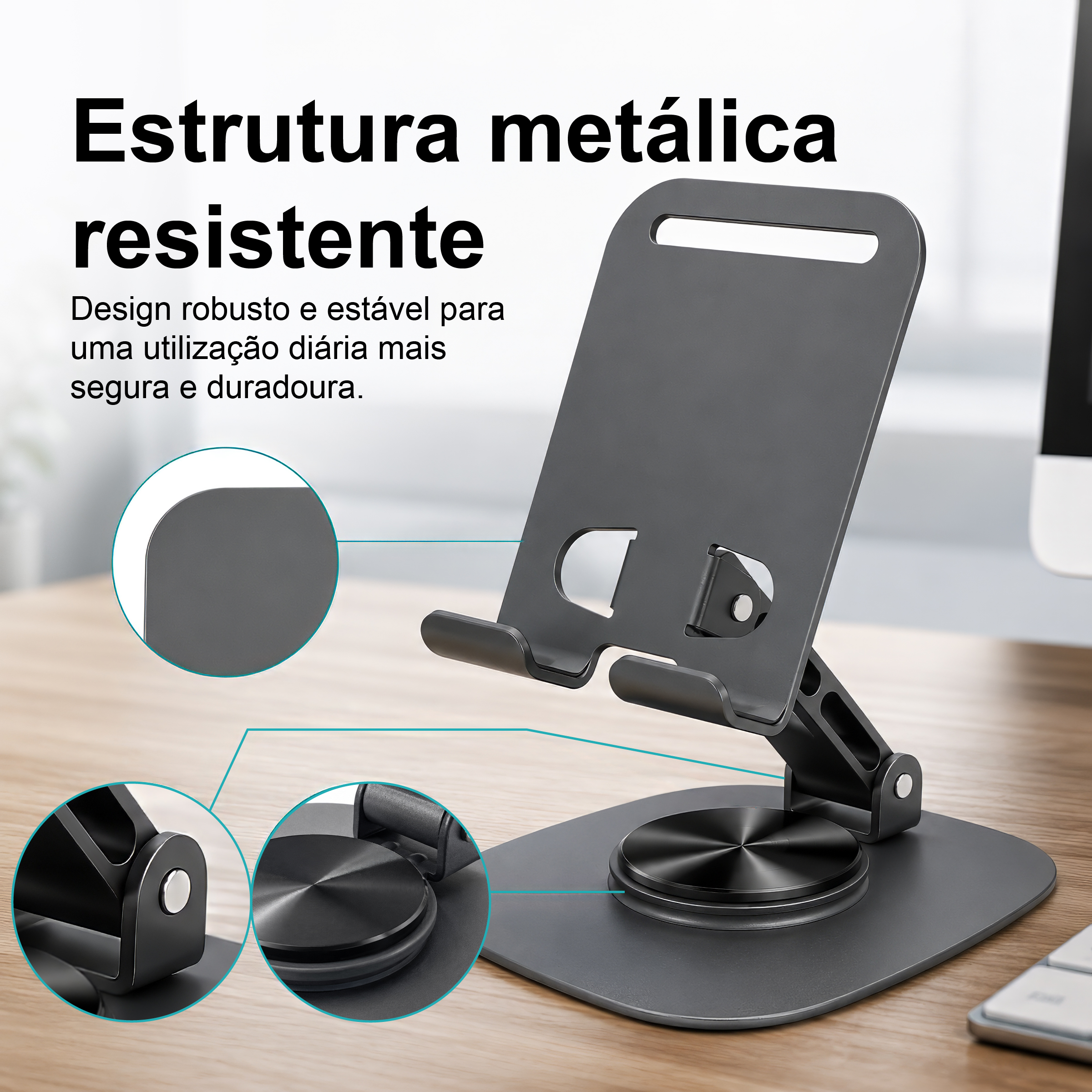 Suporte de Telemóvel Dobrável Rotativo NOVOTECK Z-094 – Base Metálica com Ajuste 360º para Smartphone e Tablet - Image 4