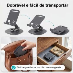 Suporte de Telemóvel Dobrável Rotativo NOVOTECK Z-094 – Base Metálica com Ajuste 360º para Smartphone e Tablet - Image 6