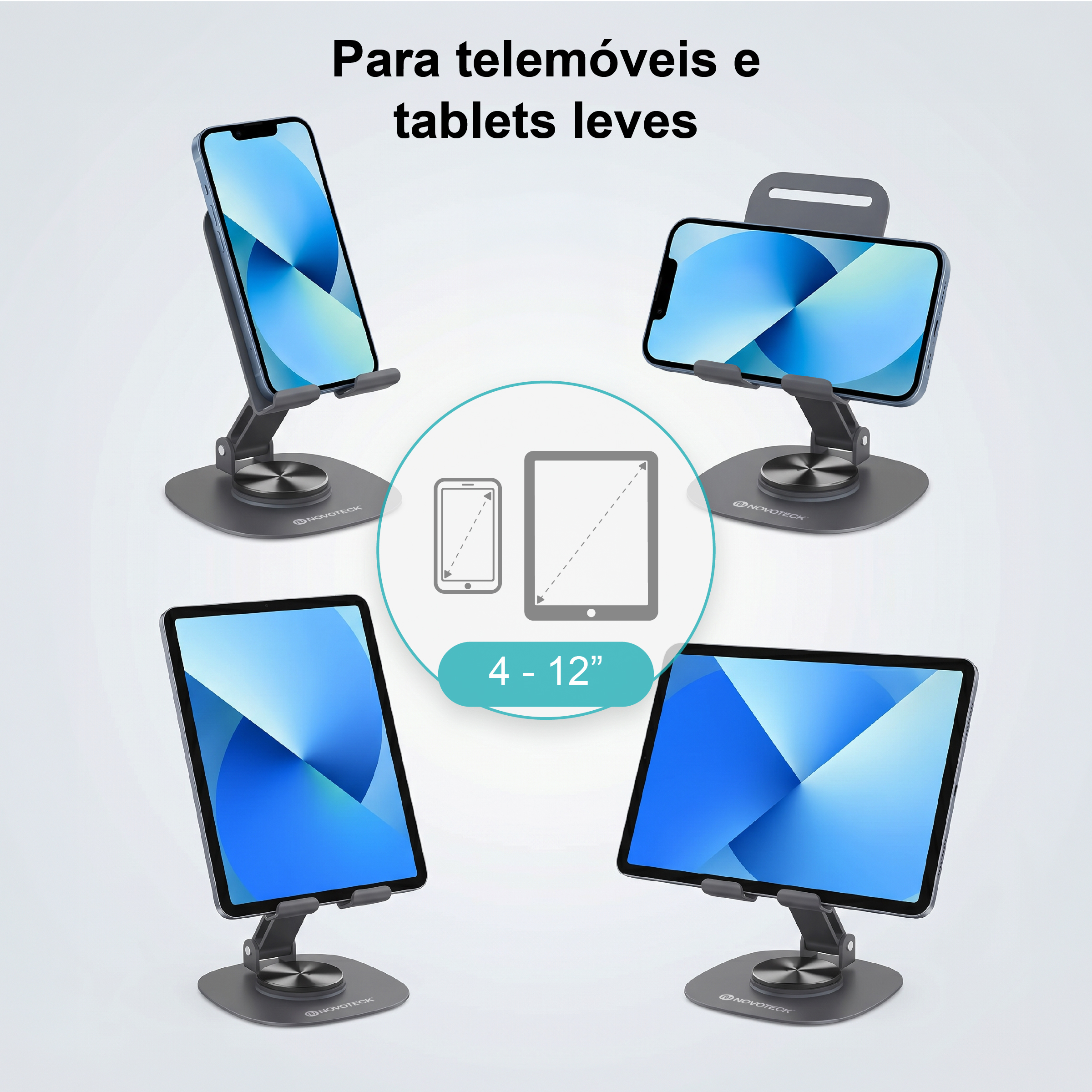 Suporte de Telemóvel Dobrável Rotativo NOVOTECK Z-094 – Base Metálica com Ajuste 360º para Smartphone e Tablet - Image 7