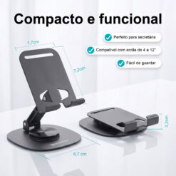 Suporte de Telemóvel Dobrável Rotativo NOVOTECK Z-094 – Base Metálica com Ajuste 360º para Smartphone e Tablet - Image 8