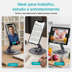 Suporte de Telemóvel Dobrável Rotativo NOVOTECK Z-094 – Base Metálica com Ajuste 360º para Smartphone e Tablet - Image 9