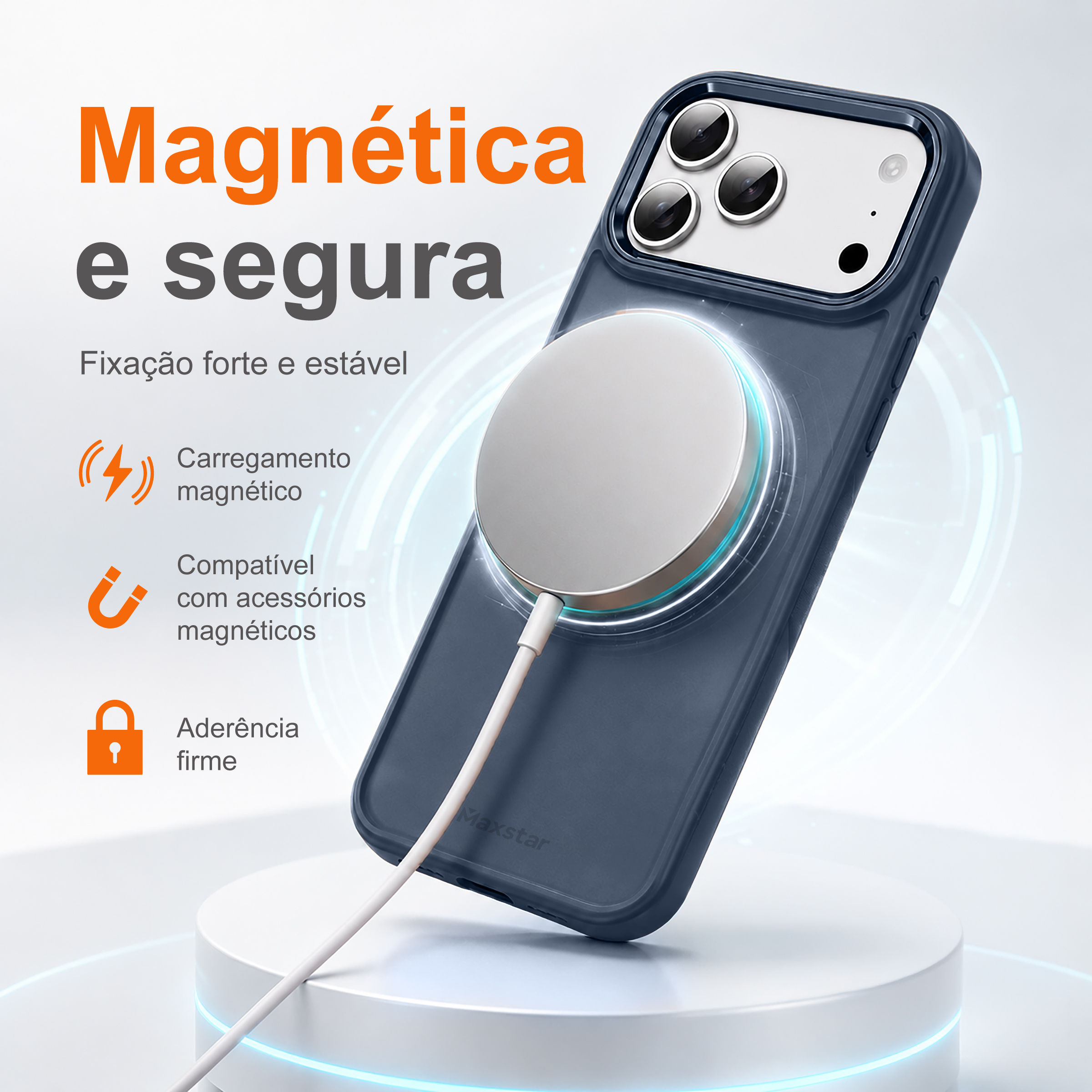 Maxstar MX801 Capa Magnética Antichoque Compatível com MagSafe para Apple iPhone 16 Plus , com Anel Rotativo 360° e Proteção Metálica Elevada da Câmara - Image 5