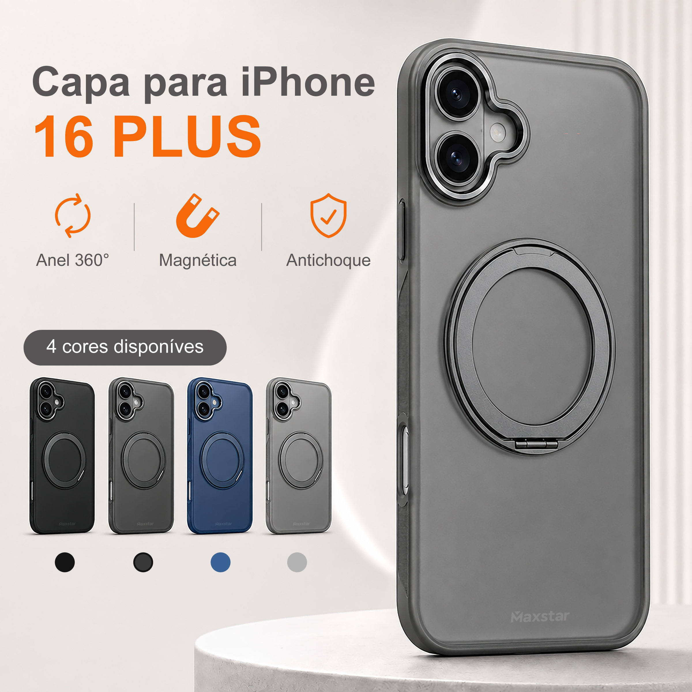 Maxstar MX801 Capa Magnética Antichoque Compatível com MagSafe para Apple iPhone 16 Plus , com Anel Rotativo 360° e Proteção Metálica Elevada da Câmara - Image 2