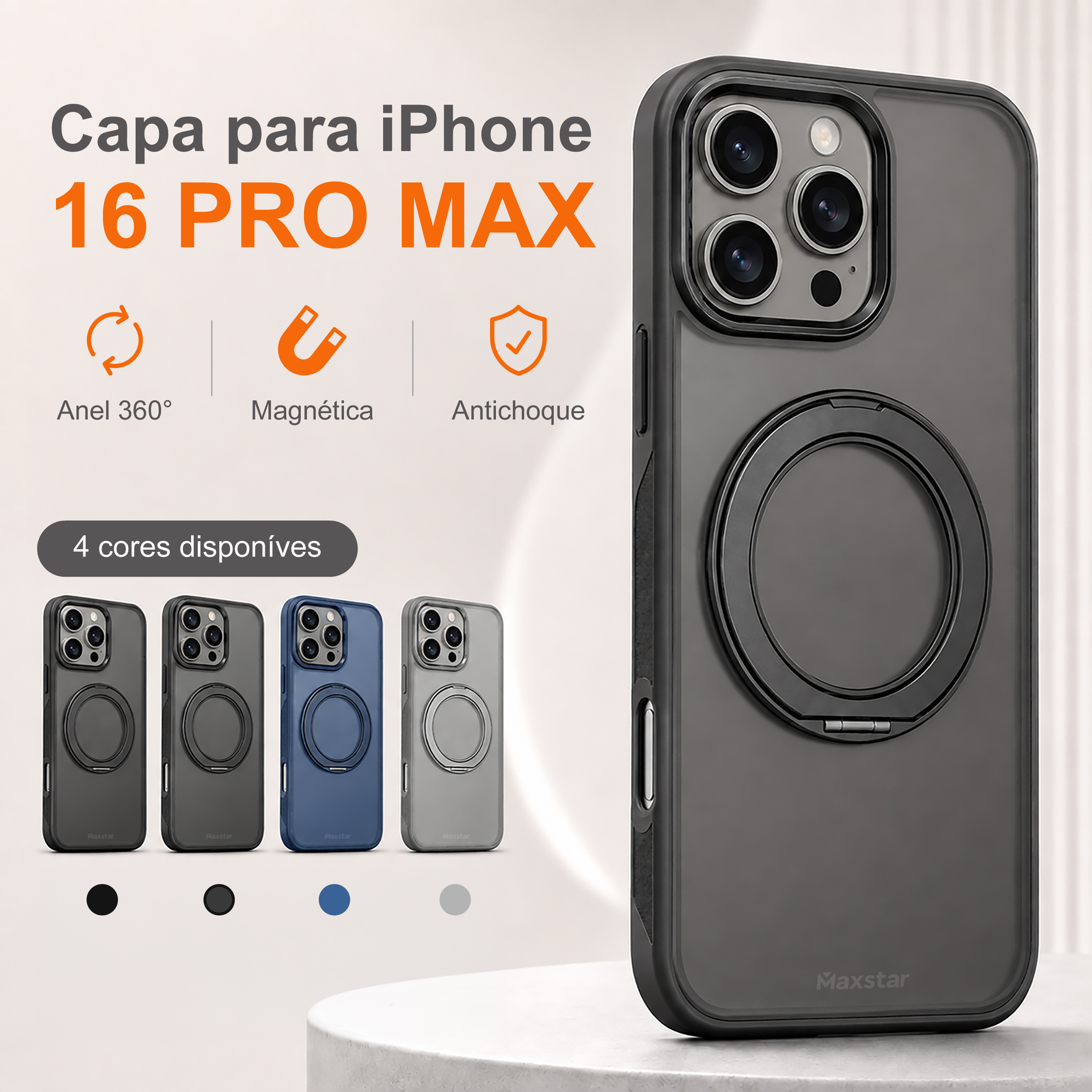 Maxstar MX801 Capa Magnética Antichoque Compatível com MagSafe para Apple iPhone 16 Pro Max , com Anel Rotativo 360° e Proteção Metálica Elevada da Câmara - Image 2
