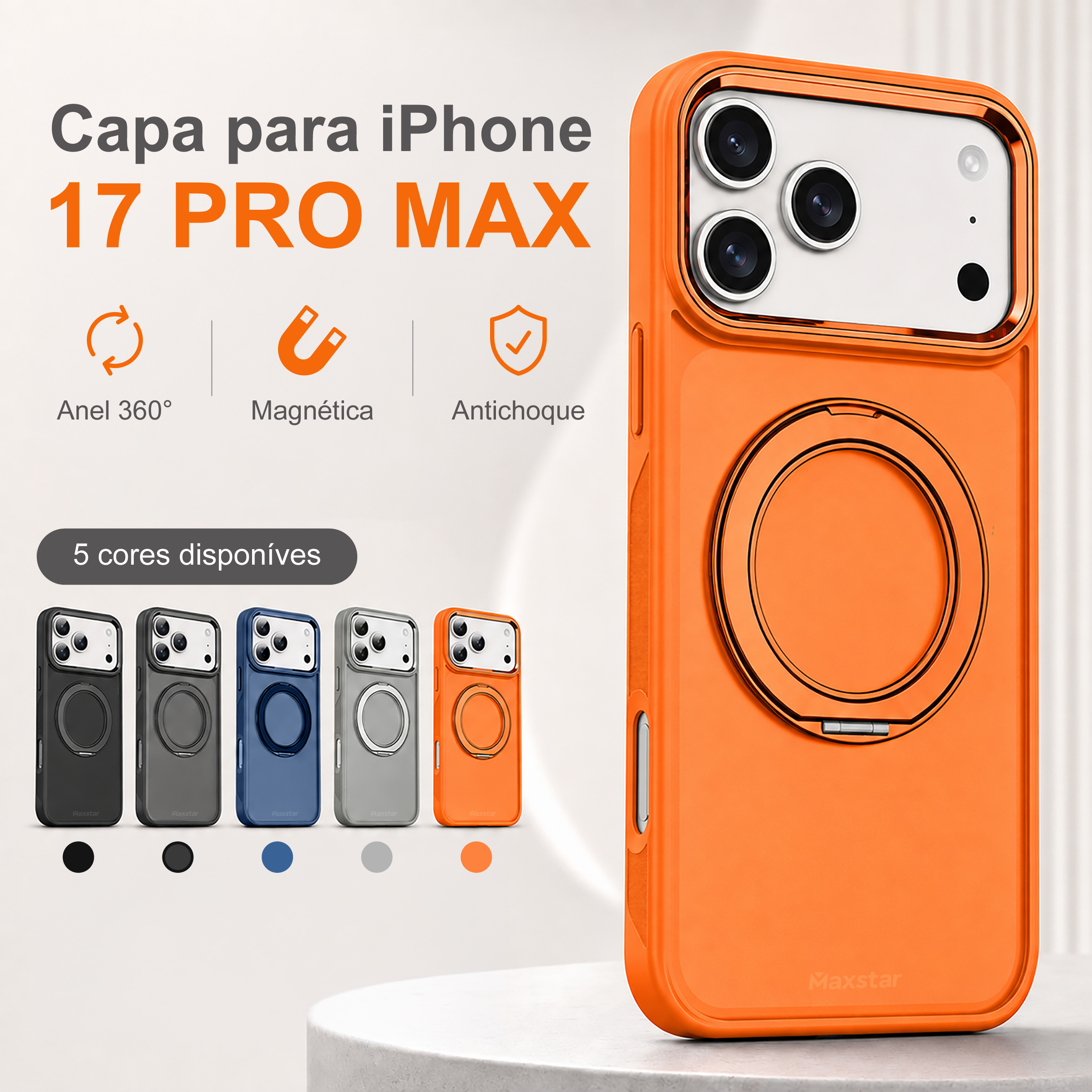 Maxstar MX801 Capa Magnética Antichoque Compatível com MagSafe para Apple iPhone 17 Pro Max , com Anel Rotativo 360° e Proteção Metálica Elevada da Câmara - Image 2
