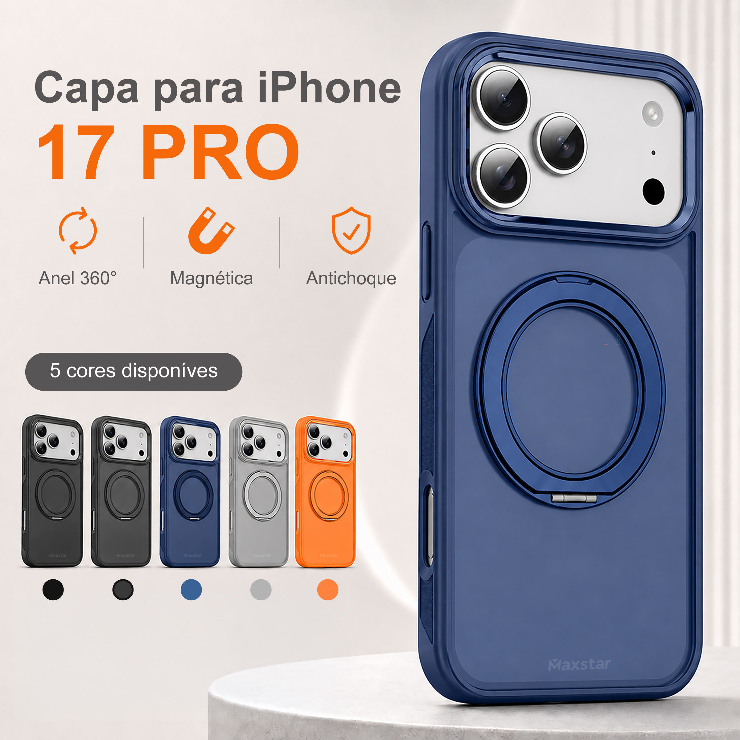 Maxstar MX801 Capa Magnética Antichoque Compatível com MagSafe para Apple iPhone 17 Pro , com Anel Rotativo 360° e Proteção Metálica Elevada da Câmara - Image 2